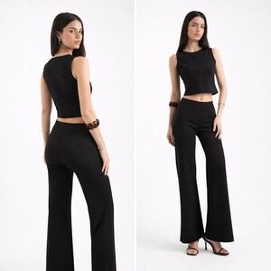 Commando Women's Neoprene Set Wide Leg Leggings and Matching Top Black Size M